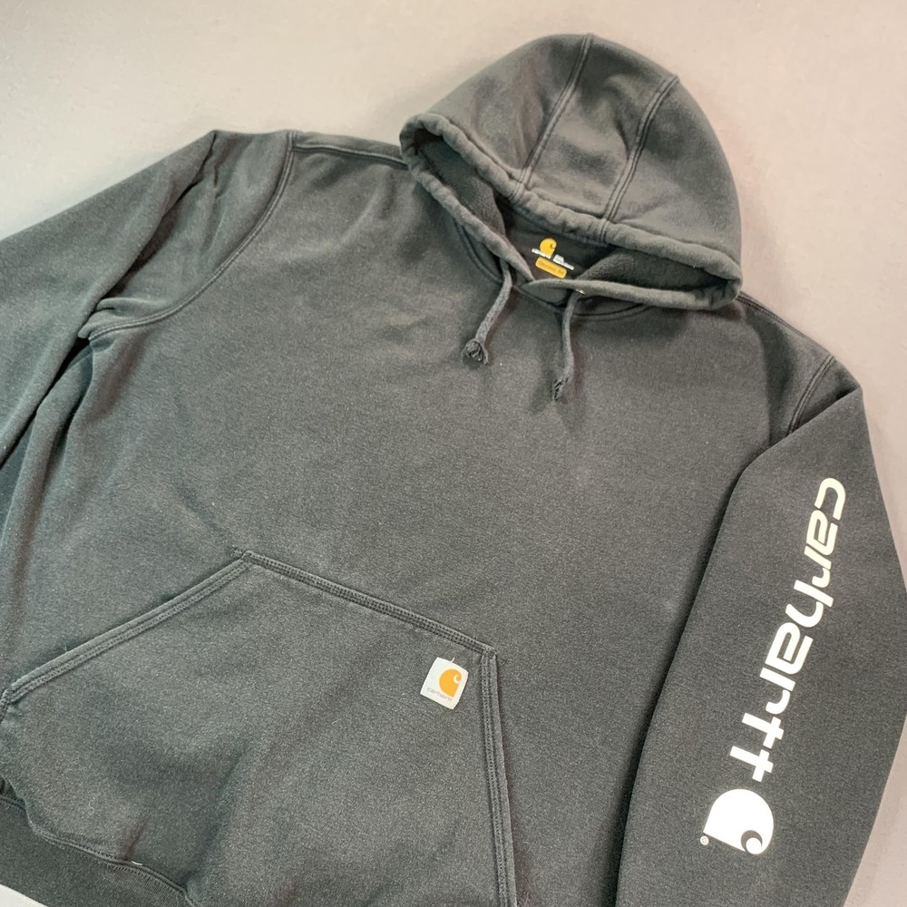 Carhartt Hoodie Mens 2XL Black Original Fit Fleece Pullover Logo Sleeve K288 BLK